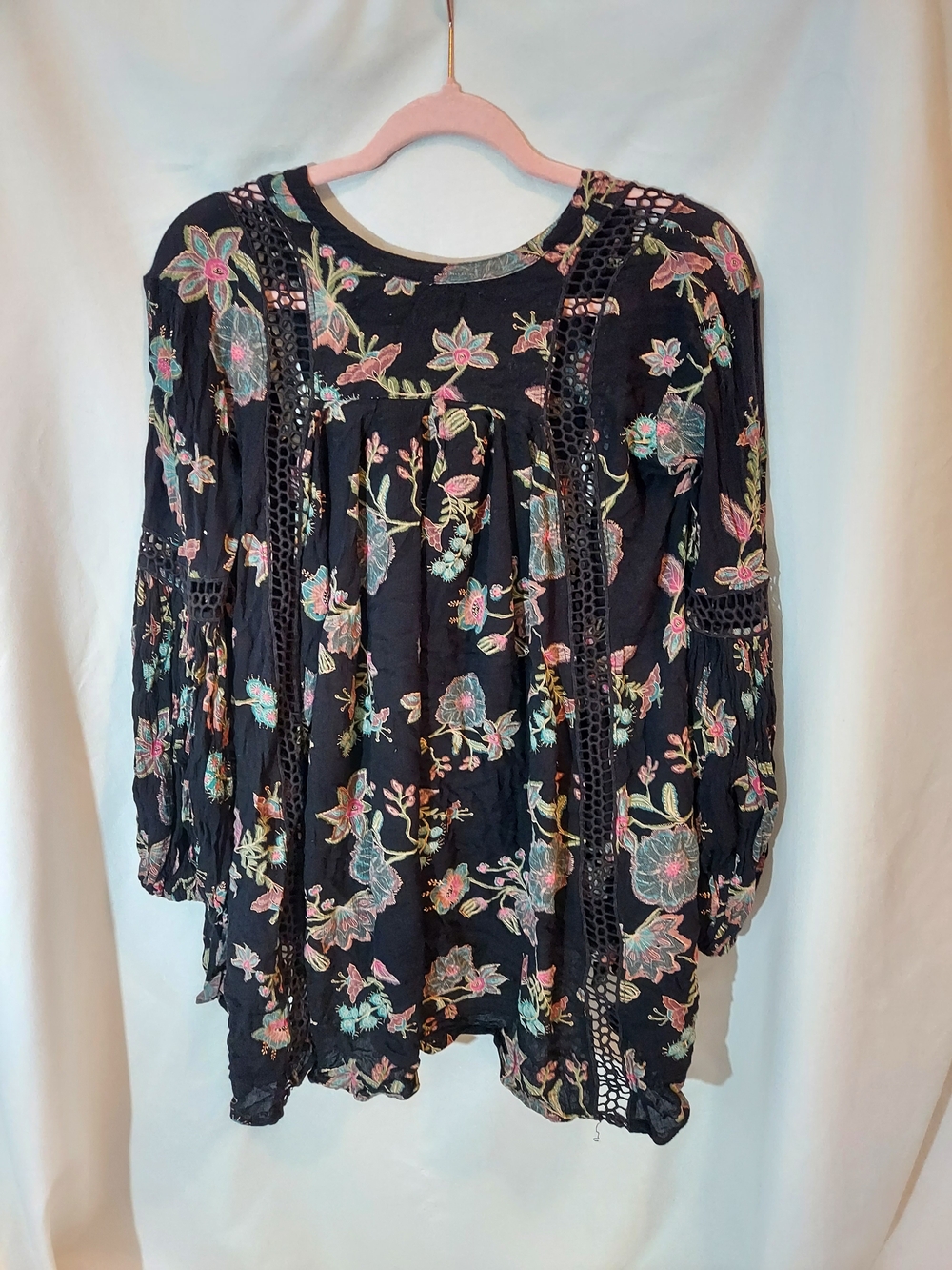 Free People Just The Two Of Us Floral Crochet Lace Boho Tunic Dress XS - Picture 2 of 9